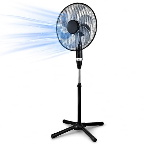BAKAJI Ventilatore a Piantana Potenza 75 W Nero con 6 Pale Diametro 40 cm e Griglia da 45 cm, Air Fan Autoportante con Base Larga e Solida e 3 Velocità Selezionabili con Anello Scorrimento, Silenzioso