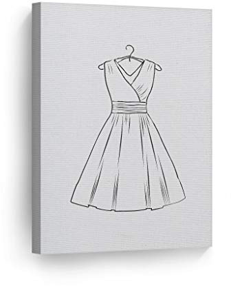 Smile Art Design Black and White Woman Dress Sketch Drawing Glam Fashion Canvas Print Wall Art Office Bathroom Teen Girls Room Women Dorm Bedroom Living Room Wall Decor Rolled Up 40x30