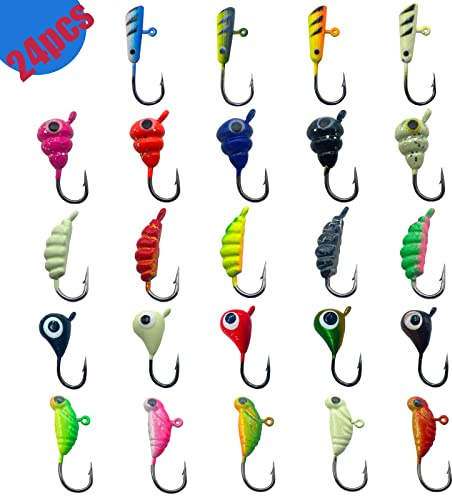 24Pcs Ice Fishing Jigs for Panfish Crappie Sunfish Walleye Ice Fishing Jig Box Gear Accessories Ice Fishing Tackle Box Set (24Pcs Ice Fishing Jigs)