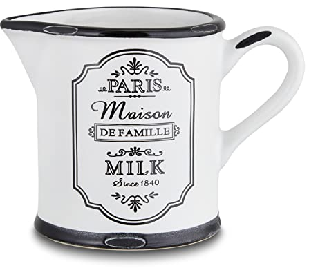 for friends Milchkännchen für 150ml Milch, Milchkännchen klein Paris Line in Schwarz & Weiß mit Aufdruck MILK, Mini Milchkännchen mit Griff & Ausgießer, Vintage Shabby Chic Look
