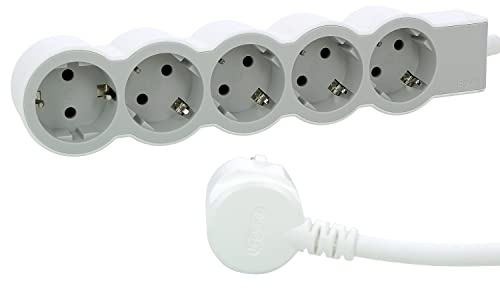 LEGRAND, Flache Steckdosenleiste, 5-fach Steckdose, Mehrfachsteckdose, 3 Meter Kabellänge, Ultraweiß/Grau, 694563