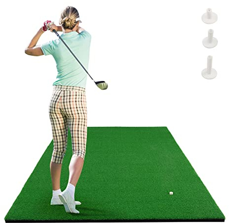 COSTWAY Tappetino da Golf Pratica 150 x 100 x 2,7 CM, Tappetino per Allenamento Golf con Erba Sintetica e 2 Fori, 3 Tee, Putting Mat Green per Uso Interno ed Esterno
