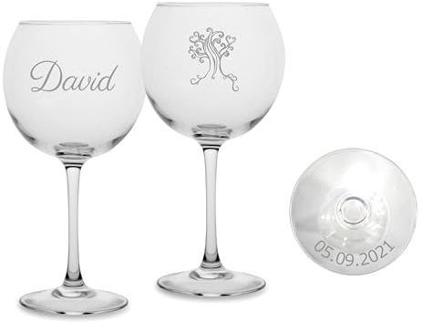 MASTERLASER3.0 Verre à cocktail gravé en verre Gin Tonic personnalisé personnalisable avec nom, initiales, date et différents caractères. Idée cadeau (2 pièces)