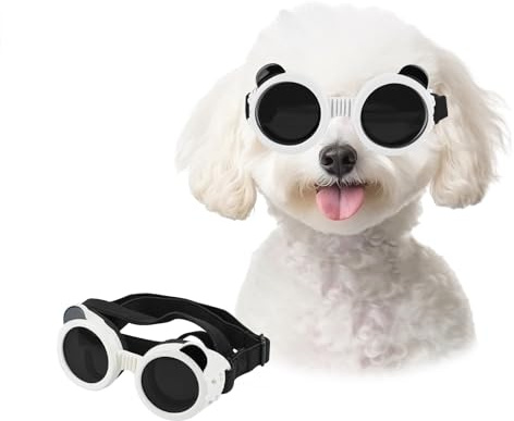 PETLESO Pet Goggles Adjustable Dog Sunglasses UV Protection Windproof for Small Dogs-White