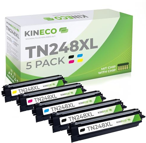 Kineco TN248XLCMYK Tonerkartuschen kompatibel für Brother DCP-L3560CDW MFC-L3760CDW HL-L3240CDW HL-L3220CW MFC-L3740CDW DCP-L3520CDWE, TN248XL-VAL (2X Schwarz,je 1x Cyan,Magenta,Yellow)