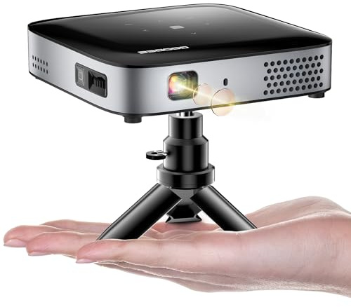 GooDee WiFi Bluetooth Mini Projecteur - 4K DLP Projecteur 1080P Support Pocket Pico Film projecteur avec trépied, Vidéo Extérieure Portable Rechargeable Batterie Courte pour iPhone/Android