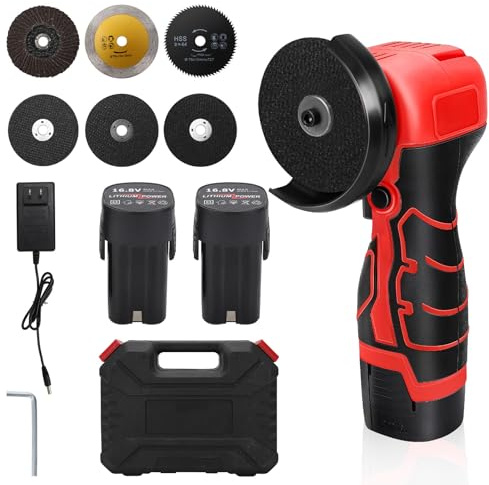 16.8V Mini Angle Grinder Cordless with 2 X 1.5Ah Battery, 5 Cutting Discs and 1 Grinding Wheel, 25000 rpm, Ø 76 mm, Cordless Angle Grinder Tool for Cutting, Polishing, Grinding and Derusting