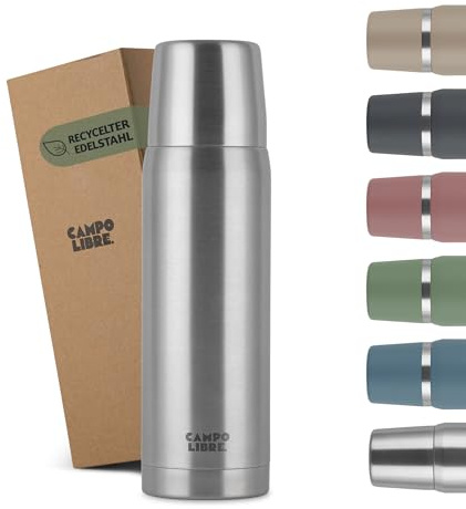 Campo Libre. Jaco® Thermoskanne 1L, 750ml, 500ml I Thermos mit Becher I Unsere Thermosflasche mind. 24h heiß I Isolierkanne mit Doppelwandisolierung ist zu 100% auslaufsicher & recycelter Edelstahl