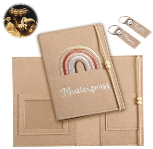 Mutterpasshülle aus Handgefertigtem Filz mit Fächern, Zur Aufbewahrung von Ultraschallbild, Impfpass, Versichertenkarte usw, Süßes Geschenk für Schwangerinen und Zukunftige Mütter