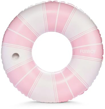 FUNBOY Giant Vintage Pink Stripe Inflatable Pool Float with Cup Holder 48 Pool Float for Adults Inner Tube Pool Toys Swim Rings Swimming Pool Accessories & Pool Lounger Float for Pool Party & Summer