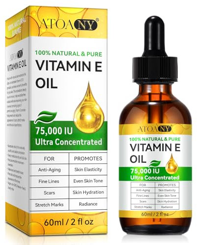 Olio Vitamina E 75.000 UI - Biologico Puro e Naturale per Viso, Corpo, Cicatrici e Cuoio Capelluto | Idratante e Rigenerante (1 Packs 1x60ML)
