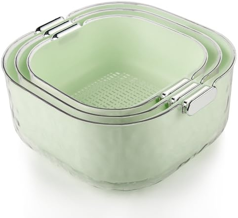 EDIMENS 6-Pack 2-in-1 PET Kitchen Sieve Set with Double Layer Drain Basket - Dishwasher-Safe Colander for Rice, Pasta, Fruits & Vegetables (Space-Saving Design)