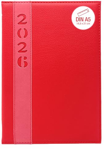 Buchkalender 2026 A5 1 Tag 1 Seite – Tagesplaner DIN A5 Kalender mit Hardcover Softtouch – Kalenderbuch 2026 in 4 Farben – Terminplaner & Jahreskalender (Rot)
