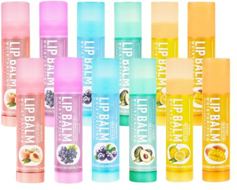 AYVROUP Bálsamo Labial,100% Hidratante Natural,Cuidado Labial de Larga Duración,Balsamo Labios para labios agrietados y secos,Regalos adecuados para dar a una niña(12PCS,6 Sabores)