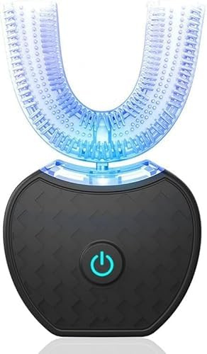 V5 Spazzolino da denti ad ultrasuoni con effetto di pulizia a 360°, boccaglio in silicone antibatterico, impermeabile, per uno sbiancamento delicato dei denti e una migliore igiene orale (nero)