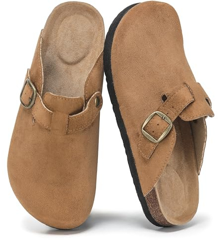 Polar Women’s Slip-On Clogs with Cork Footbed, Faux Suede Upper and Adjustable Strap, Comfortable Indoor Outdoor Casual Shoes