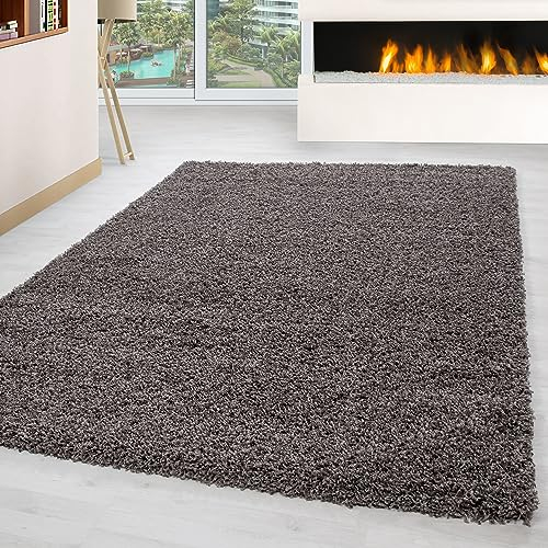 Carpettex Shaggy-Teppich, Hochflor, Wohnzimmer, Florhöhe 3 cm, einfarbig, Taupe, 240 x 340 cm