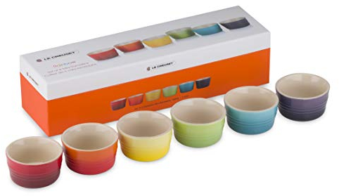 Le Creuset Stoneware Rainbow Mini Ramekins, Set of 6 Colours: Cherry, Volcanic, Teal, Ultra Violet, Soleil, Palm