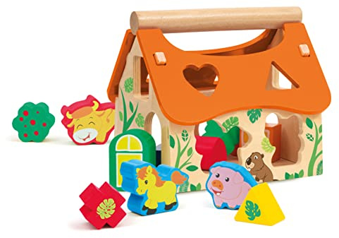 SEVI Casetta degli incastri (14 pz Giochi in legno prima infanzia. Costruzioni e giocattoli. Regalo di Natale e compleanno per bambini | 19,7x18,3x17,6cm Wood | modello 88056