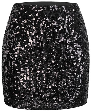 MANER Women's Sequin Skirt Sparkle Stretchy Bodycon Mini Skirts Night Out Party (XL/US 16-18, Black)