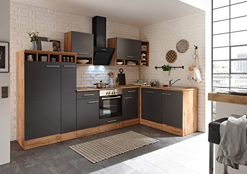 Respekta Wildeiche Küchenzeile Hilde BEKB310EGC Grau 310cm Breite mit Elektrogeräten