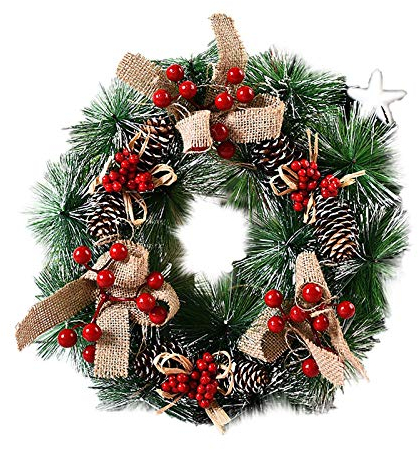 Guirnalda de Navidad en la Puerta Principal, Colgante Ornamento Puerta, Corona Hogar y Fiesta Decoración día de Gracias Corona Adorno de Pared para Navideñas Nudo de Navidad Copo de Nieve 32 CM