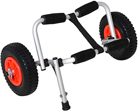HOMCOM Carro de Transporte Plegable para Kayak Carga 75 kg Aluminio Ajuste Universal con Ruedas para Canoa Embarcación 57,5x33x24 cm Plata