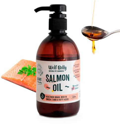 Wolf Belly - Lachsöl für Hunde und Katzen 100% Natürlich (500 ml) Omega 3 und 6, EPA und DHA | Gesunde Haut und Glänzendes Fell | Starke Gelenke | Gesundes Immunsystem - Made in Europe