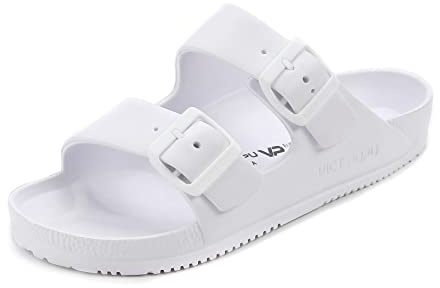 VICT POPU Damsandaler, sommar, strand, pool, bekväma sandaler, halkfria, damtofflor, modetofflor, Vitt och blått, 41 EU