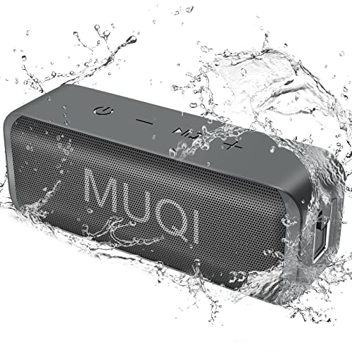 MUQI Bluetooth Speaker, IPX7 Waterproof Portable Wireless Speaker with 24H Playtime 10W Stereo Sound 66ft Bluetooth Range Dual Pairing for Outdoor, Travel, Home(Grey)