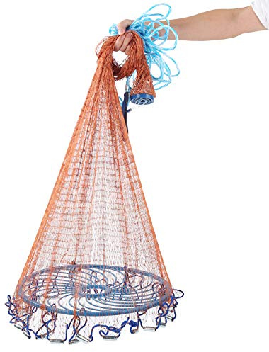 Épervier de Pêche, Filet Coulé à La Main Haute Résistance 240 Cm, Filet Chute en Acier à Frisbee en Nylon à 360 Degrés Outils Pêche à Disque Volant pour Poissons pour Bait Trap Fish Crevettes