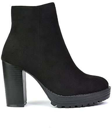 ESSEX GLAM Womens Ankle Boots Ladies Platform Block Heel Combat Biker Style with Side Zip