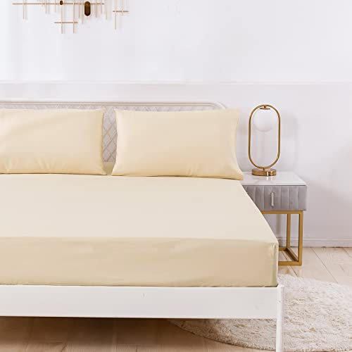 Jemiipee Spannbettlaken Einfarbig 200x220 cm für Matratzen bis 35cm, Betttuch Leintuch Weiche Polyester-Mikrofaser Bettlaken Beige