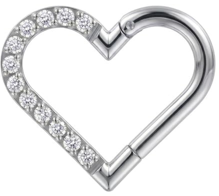 AZARIO LONDON Right Ear Multi Cz Stones Heart 16 Gauge - 10mm Surgical Steel Hinged Clicker Segment Ring - Hoop Cartilage - Daith Hoop - Piercing Jewellery