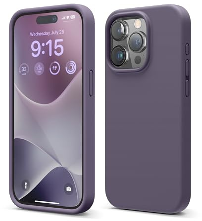 elago Liquid Silicone Case Compatible with iPhone 15 Pro Case, Premium Silicone, Full Body Protective Cover [4 Layer Shockproof Structure], Anti-Scratch Soft Microfiber Lining (Deep Lavender)