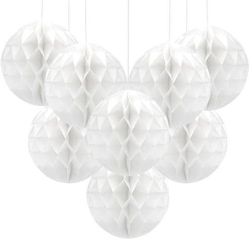 Hocansen 8 Pcs Paper Honeycomb Balls Party Decoration 8in Honeycomb Flower Balls Tissue Pom Poms Hanging Tissue Flowers for Wedding, Birthday Home(FWQ/White)