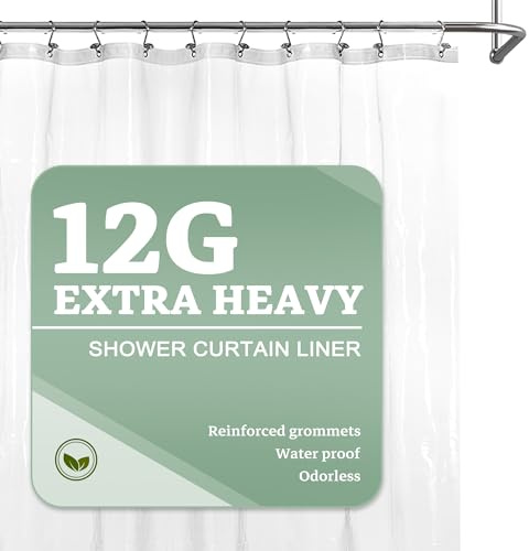 Barossa Design Tenda da doccia extra resistente, spessa – Fodera per doccia in plastica morbida impermeabile con occhielli e 3 magneti, trasparente, 182,9 x 182,9 cm