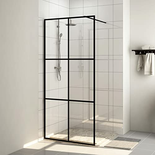 BAZZI Mampara de ducha de cristal para ducha, puerta de ducha Walk en mampara de ducha, cabina de ducha a ras de suelo, mampara de ducha de vidrio templado negro transparente, 100 x 195 cm