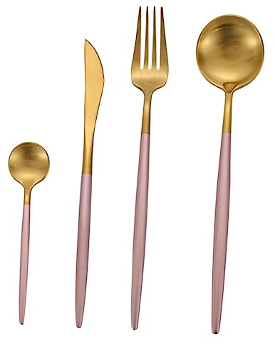 Ciieeo Forchette Da Tavola in Acciaio Inossidabile Con Manico Sottile Rotondo E Forchette Da Portata Dorate Per Cibo Occidentale Lucidate A Specchio