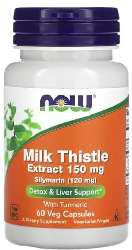 Now Foods - Milk Thistle Extract 150mg | Extrait de Chardon-Marie avec Curcuma | Soutient la santé du foie et la détoxification - 60 gélules