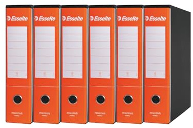 Esselte ESSENTIALS G75 Registratore con Custodia, con Meccanismo a Leva, in Formato Protocollo, 23x33cm, con Dorso da 8 cm, Arancione, Conf.da 6 pezzi, 390775200