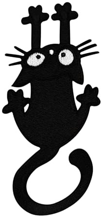 Urbanski Patch Gatto nero carino si aggrappa e graffia toppa ricamata termoadesiva 13,8 x 5,4 cm | Applicazione da stirare o cucire