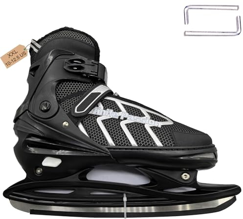 PJIRBZGG XX-Large (10-12.5 US) Mens Ice Skates, Adults Youth Adjustable Ice Skate, Warm and Breathable Ice Hockey Skates with Quick Lacing System & Push-Lock Buckle for Secure Hold,Black Silver