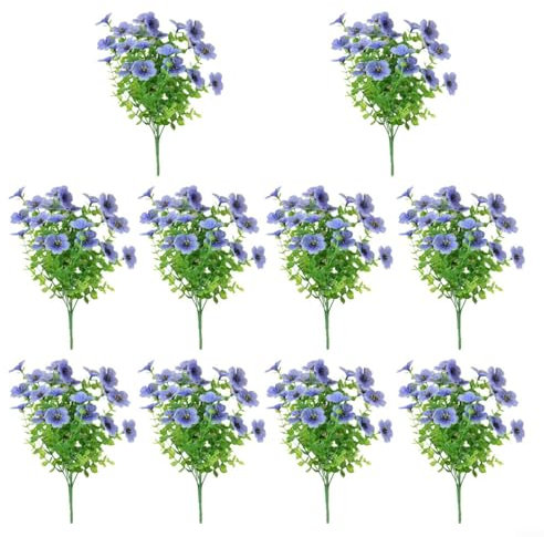 Sandyseptember Flores artificiales violeta de eucalipto de siete tenedores, flores de imitación decorativas de plástico, flores de seda sintética decoración para el hogar, oficina, jardín (azul)
