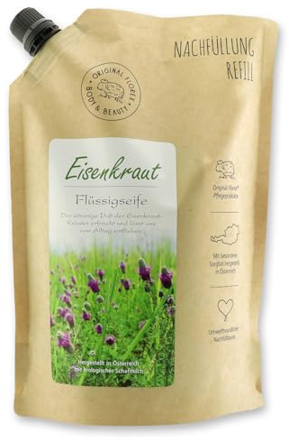 Flüssigseife mit biologischer Schafmilch 500ml im Nachfüll-Beutel, Cranberry (Eisenkraut)