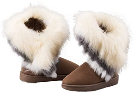 Bottes de neige d'hiver pour femmes, bottes chaudes à pompons en fausse fourrure, chaussures plates mi-mollet, 1 paire de chaussures de neige à pompons en fausse fourrure, bottes chaudes doublées en p