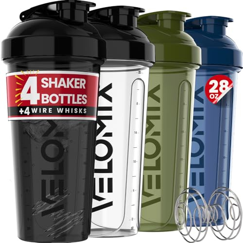 VELOMIX 4 Pack 28oz Protein Shaker Bottle for Protein Mixes, NeoCool