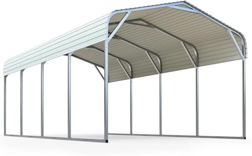 Ayztantine Tenda da Garage Carport Kit for Posto Auto Coperto for Tetto in Metallo da 12x20 Piedi Garage con Tetto Rigido Tettoia for Auto in Acciaio Resistente Bianco 240L x 144L x 95,3 H