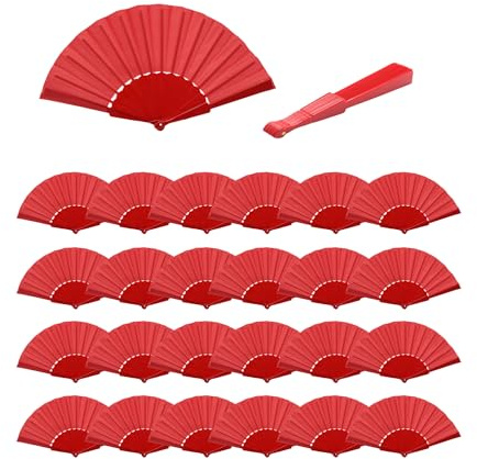 Pack de 24 Abanicos de Mano Plegables Papel y Plástico – Colores Surtidos – Abanicos Fiesta Boda Verano Regalos Invitados Decoración Eventos Manualidades (ROJO)
