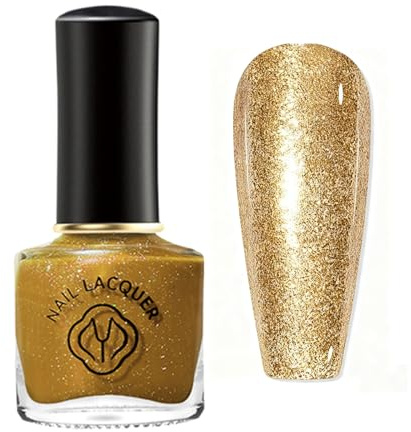 Gold Glitter Nail Polish - Sparkly Gold Nail Polish - Quick Dry & Long Lasting Glitter Nail Art Polish - Super Shiny Metallic Sequins Nail Varnish For Women DIY Manicure - No Need Cure